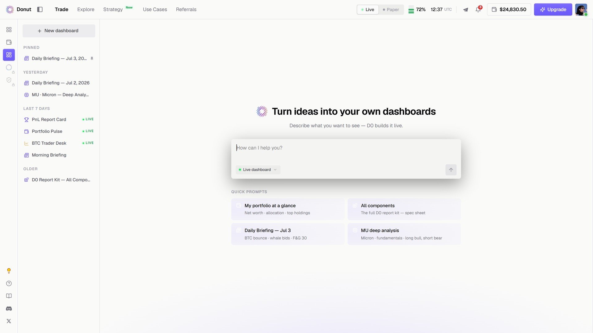 Personalized Dashboard 页面,带提示框和快捷提示