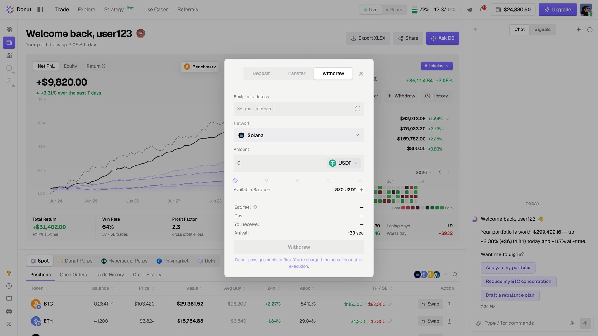 The Withdraw modal
