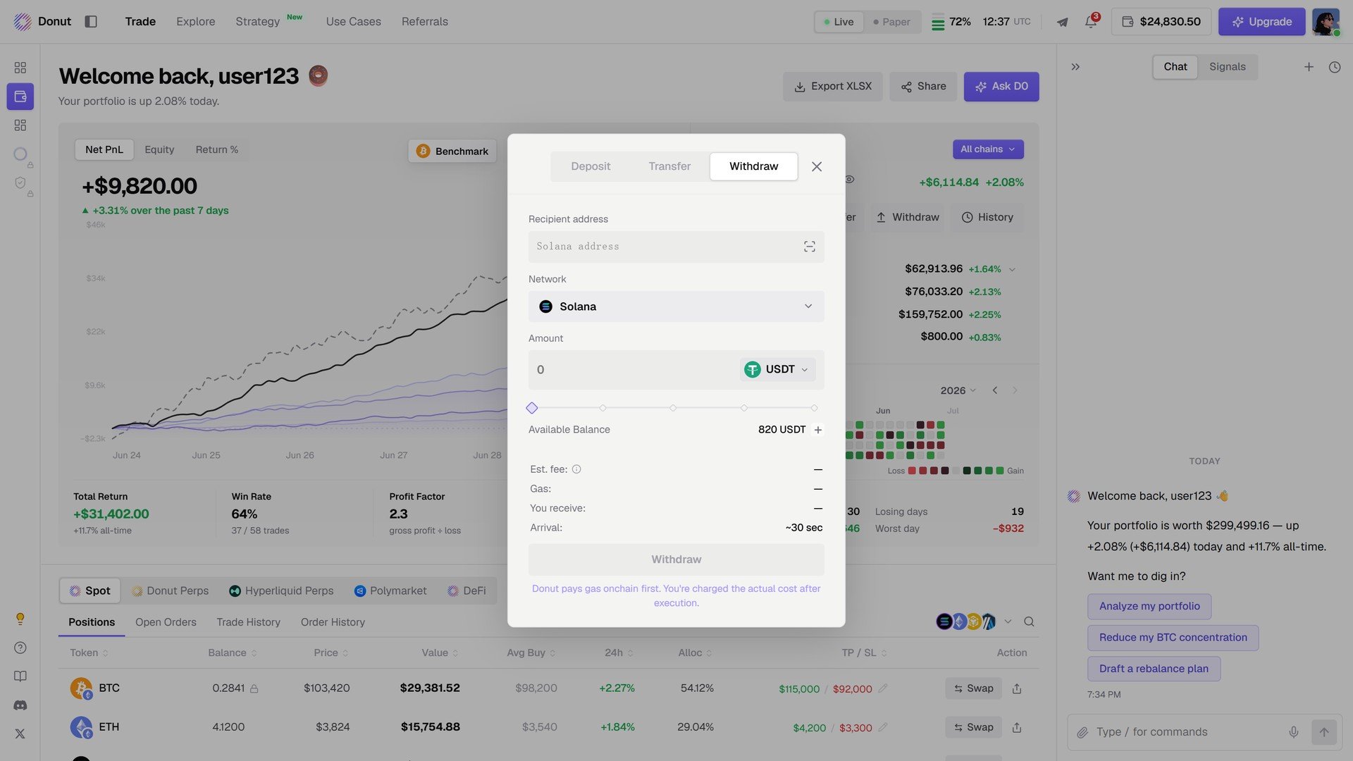 The Withdraw modal