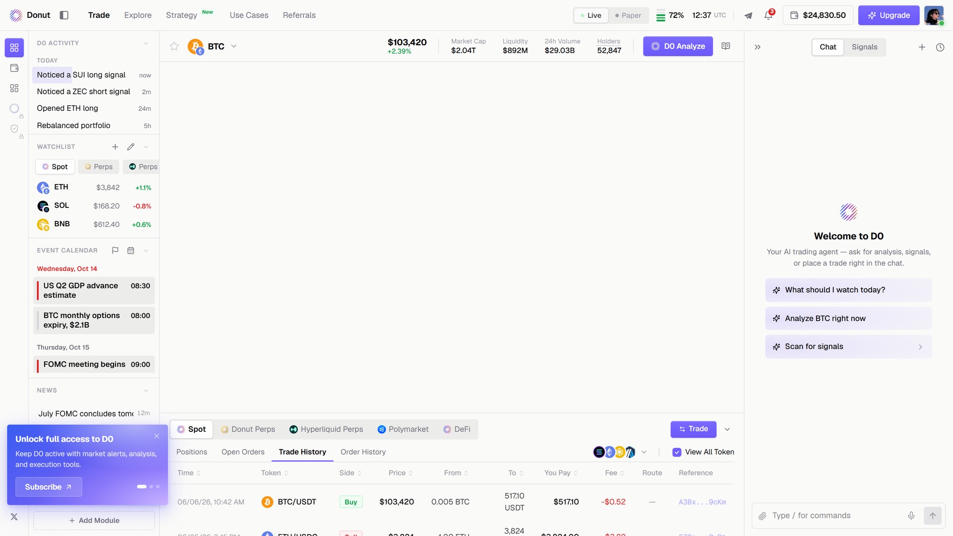 The Trade History tab