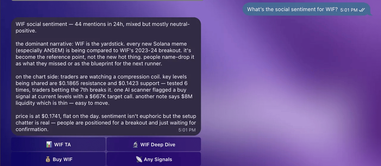 Token research overview in Telegram