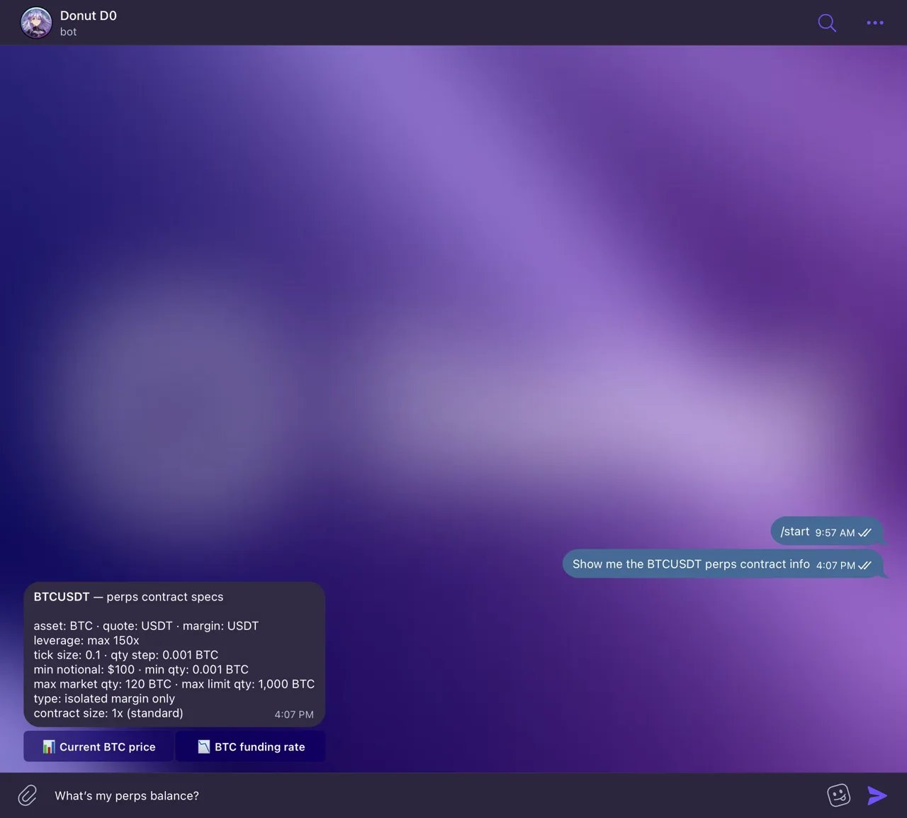 BTCUSDT perps contract specs in Telegram