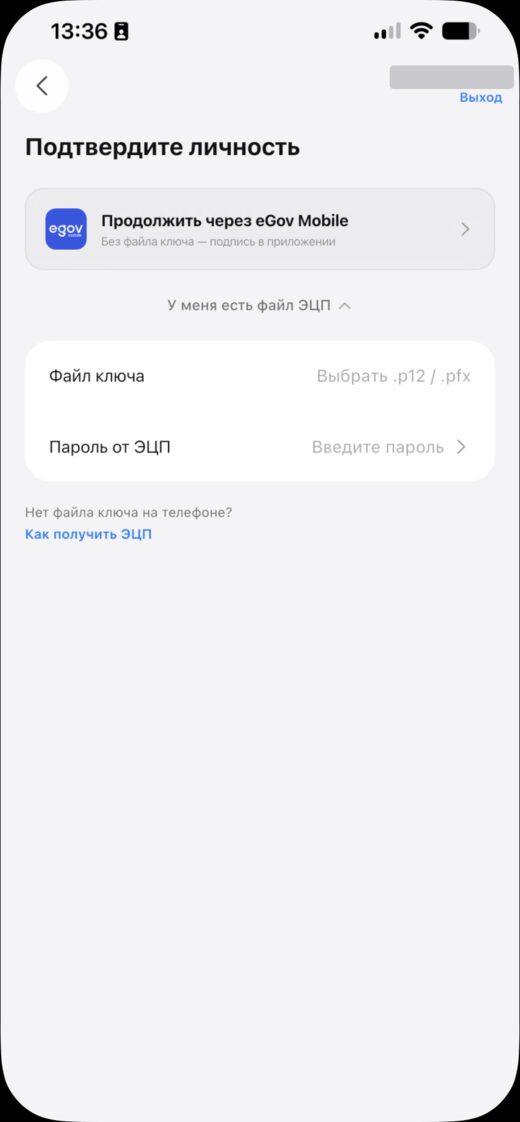 Два способа: eGov Mobile или файл ЭЦП