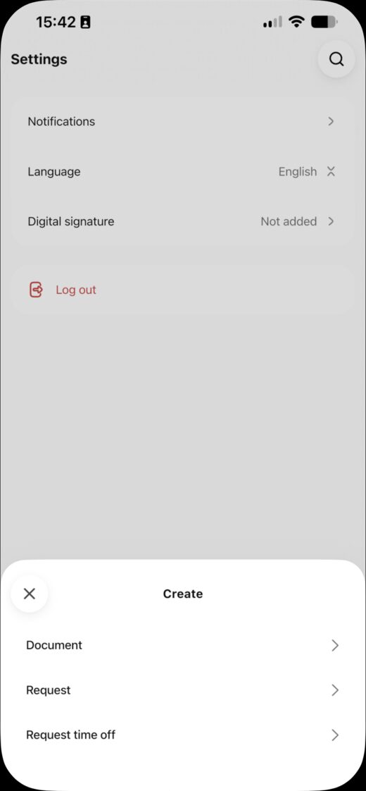 The create sheet — it opens over whatever screen you are on, here Settings