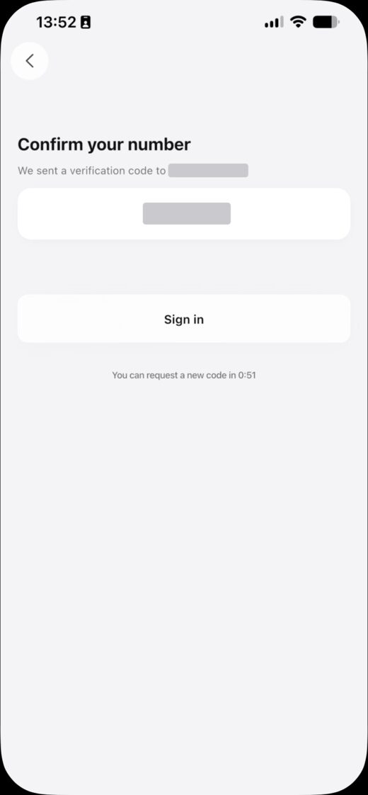 Confirming the phone number