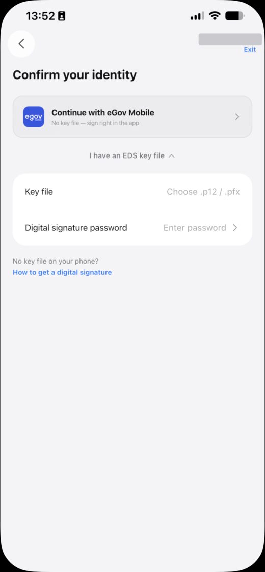 Two options: eGov Mobile or a key file