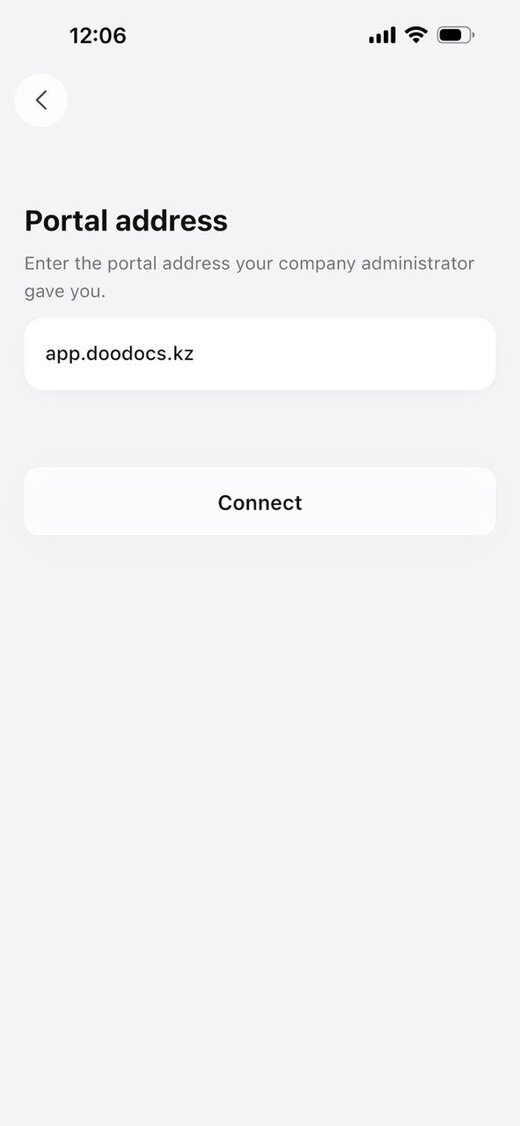 The “Portal address” screen
