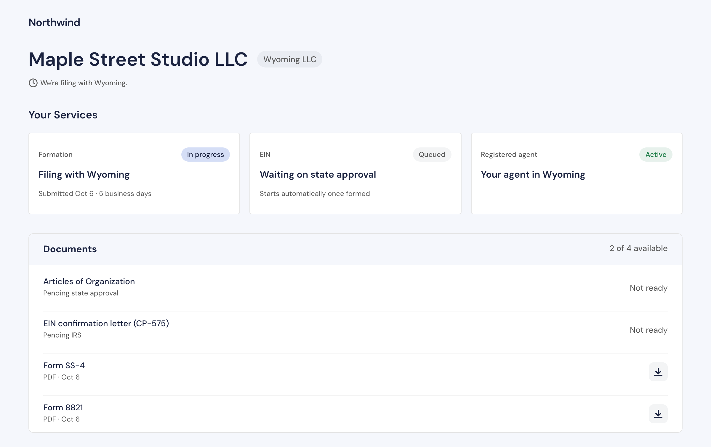 A sample company dashboard in Northwind's colors and font