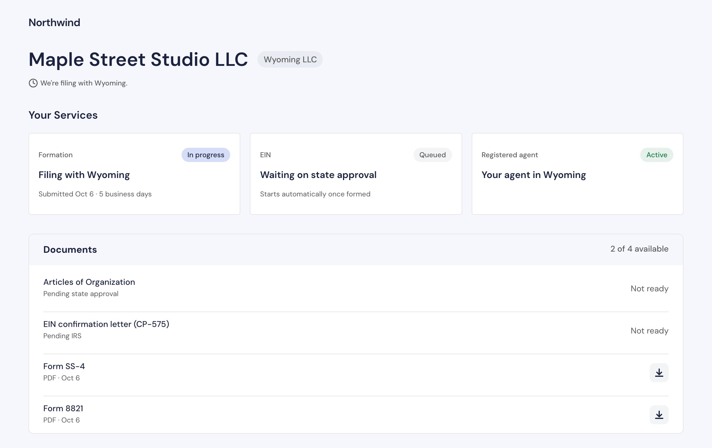 A sample company dashboard in Northwind's colors and font