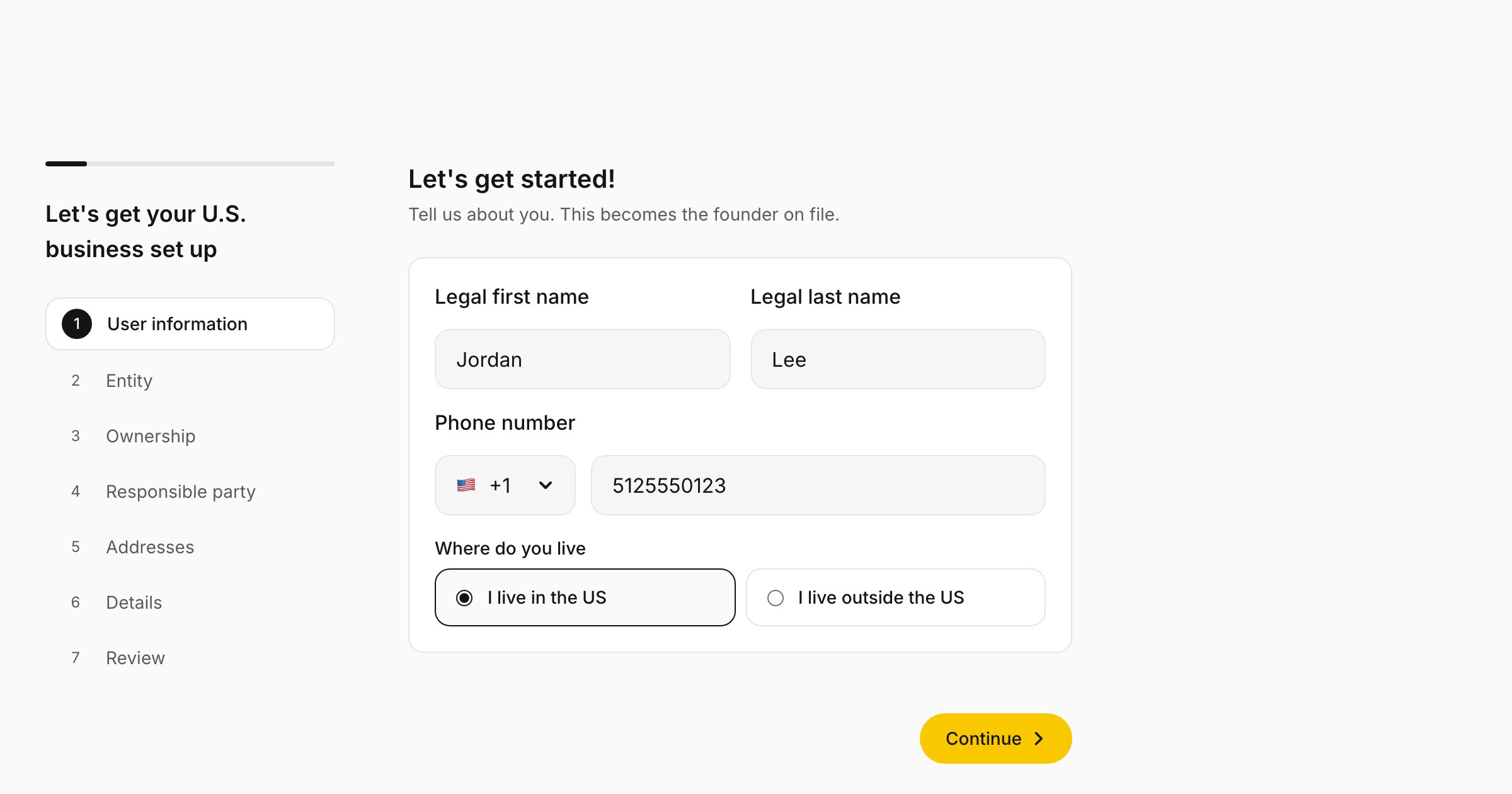 The first step of the SDK wizard in doola's default yellow, with an empty header