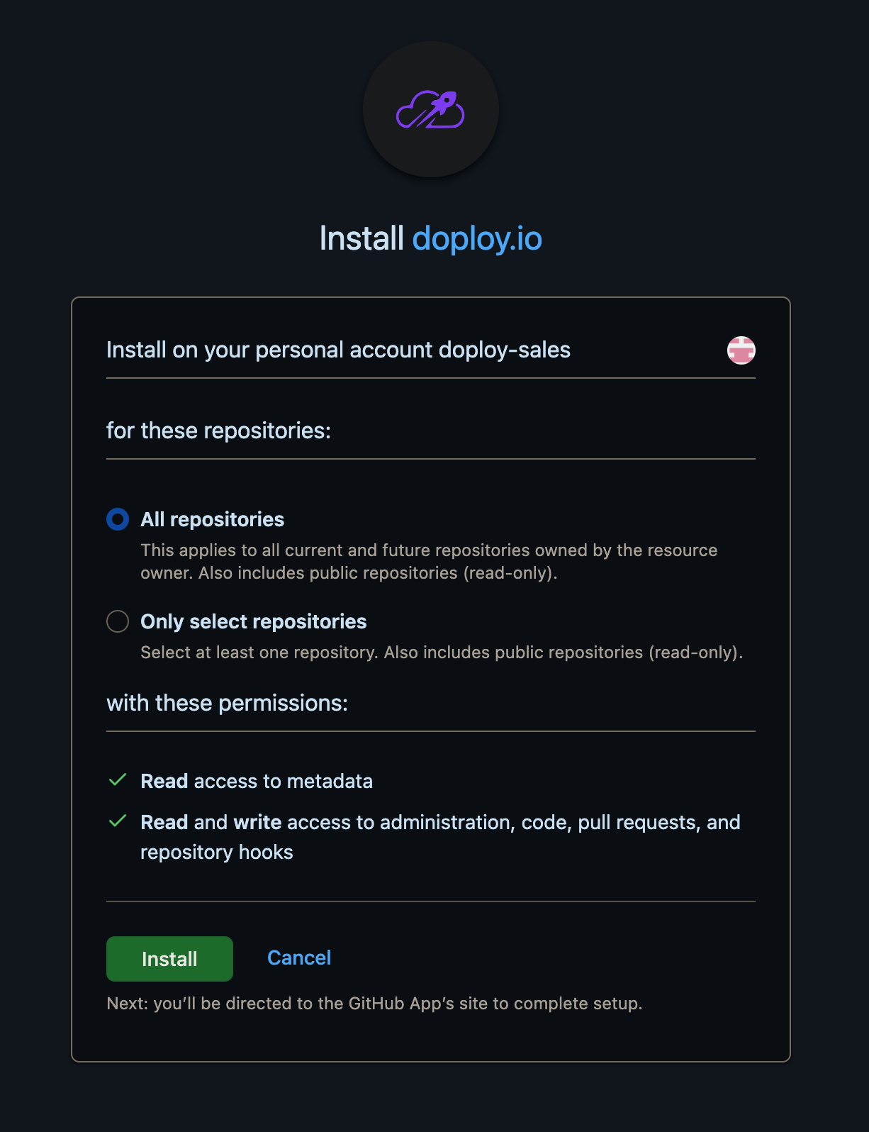 GitHub OAuth Installation Screen
