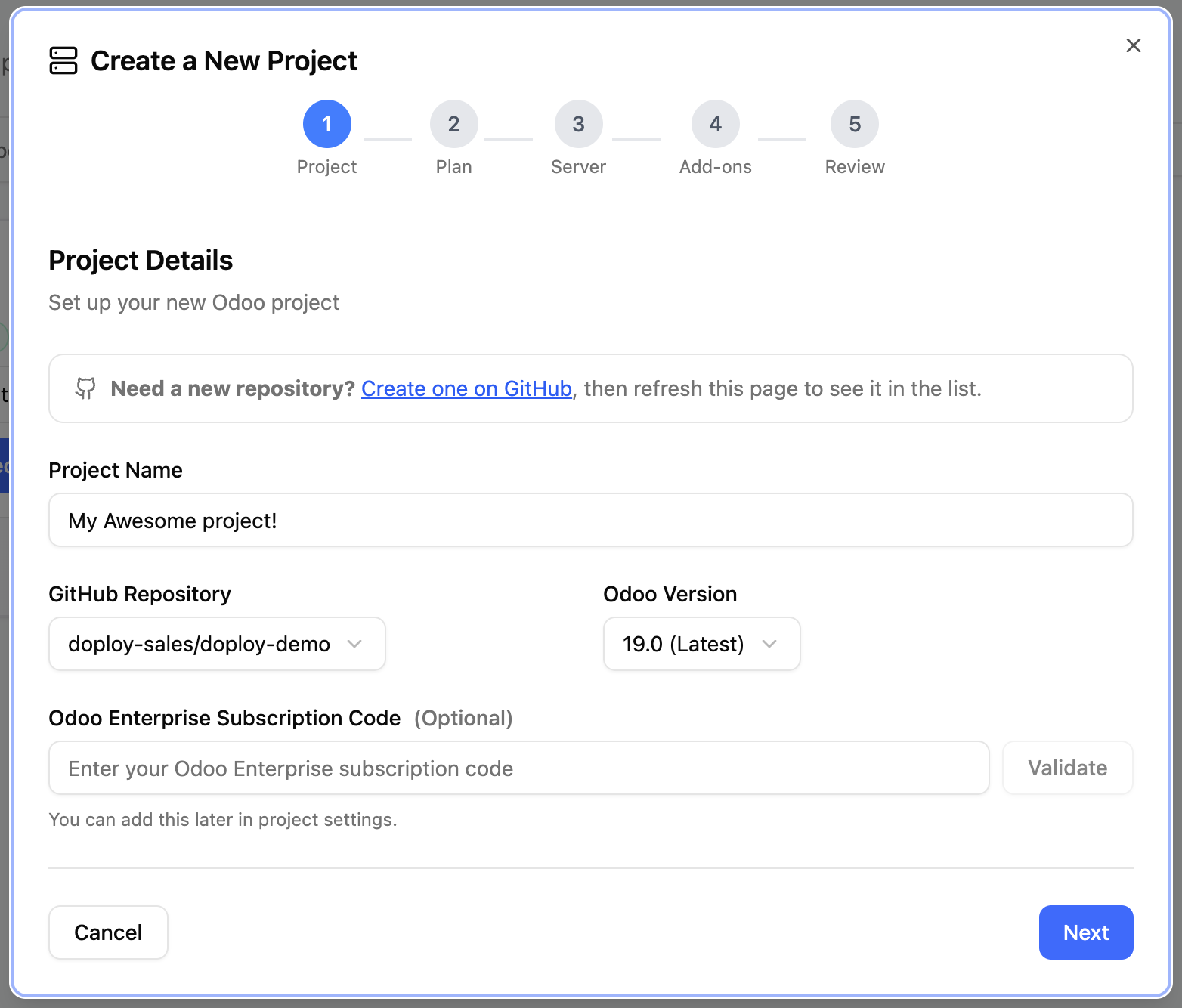 Project Creation Form
