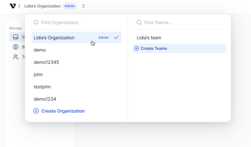 Choose organization on VESSL.