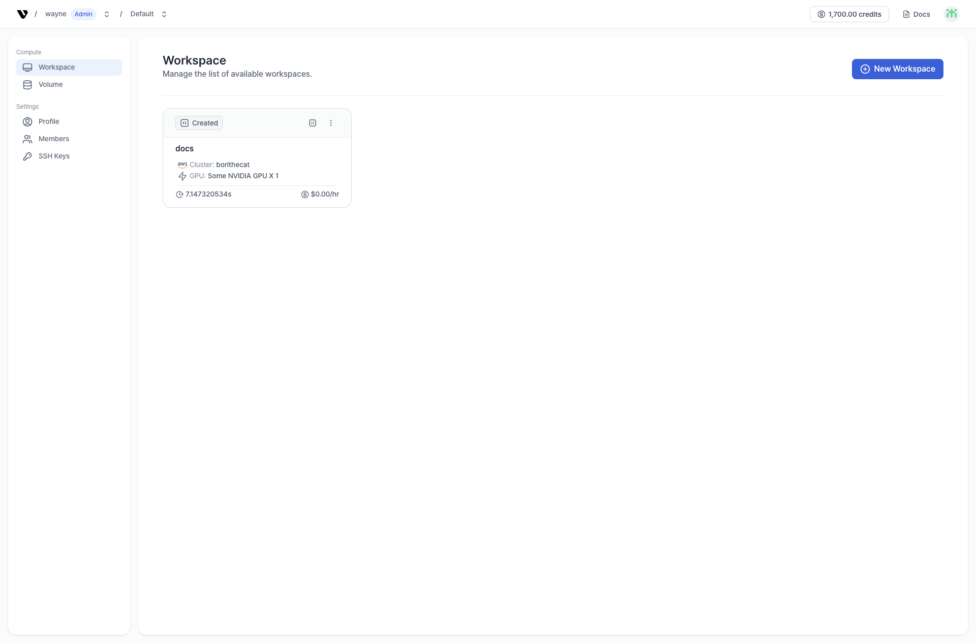 Workspace overview screenshot