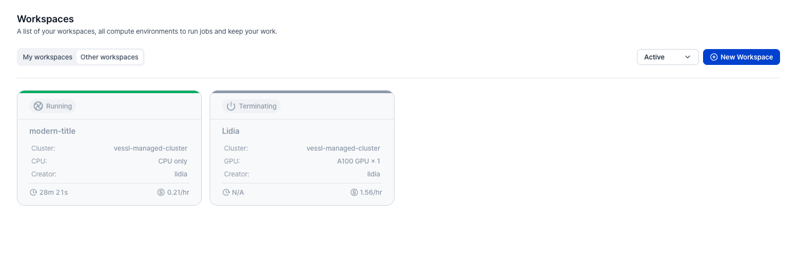 View other team members' workspaces