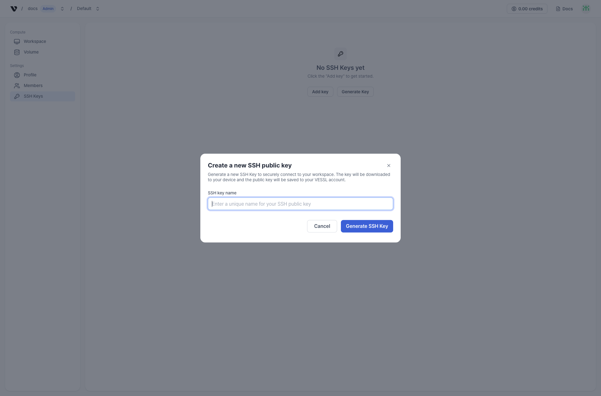 Generate SSH key dialog screenshot