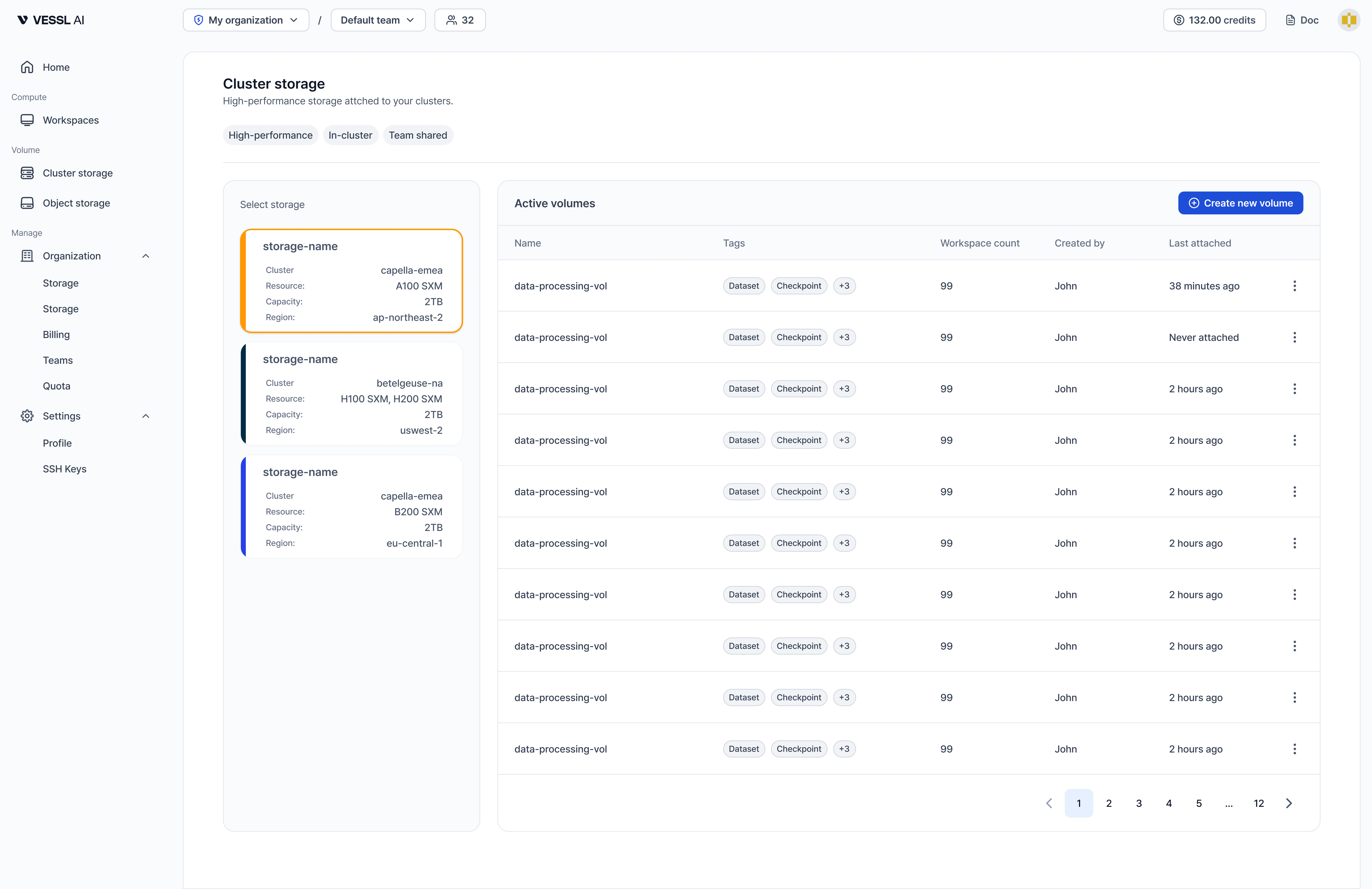 Cluster storage 개요 스크린샷