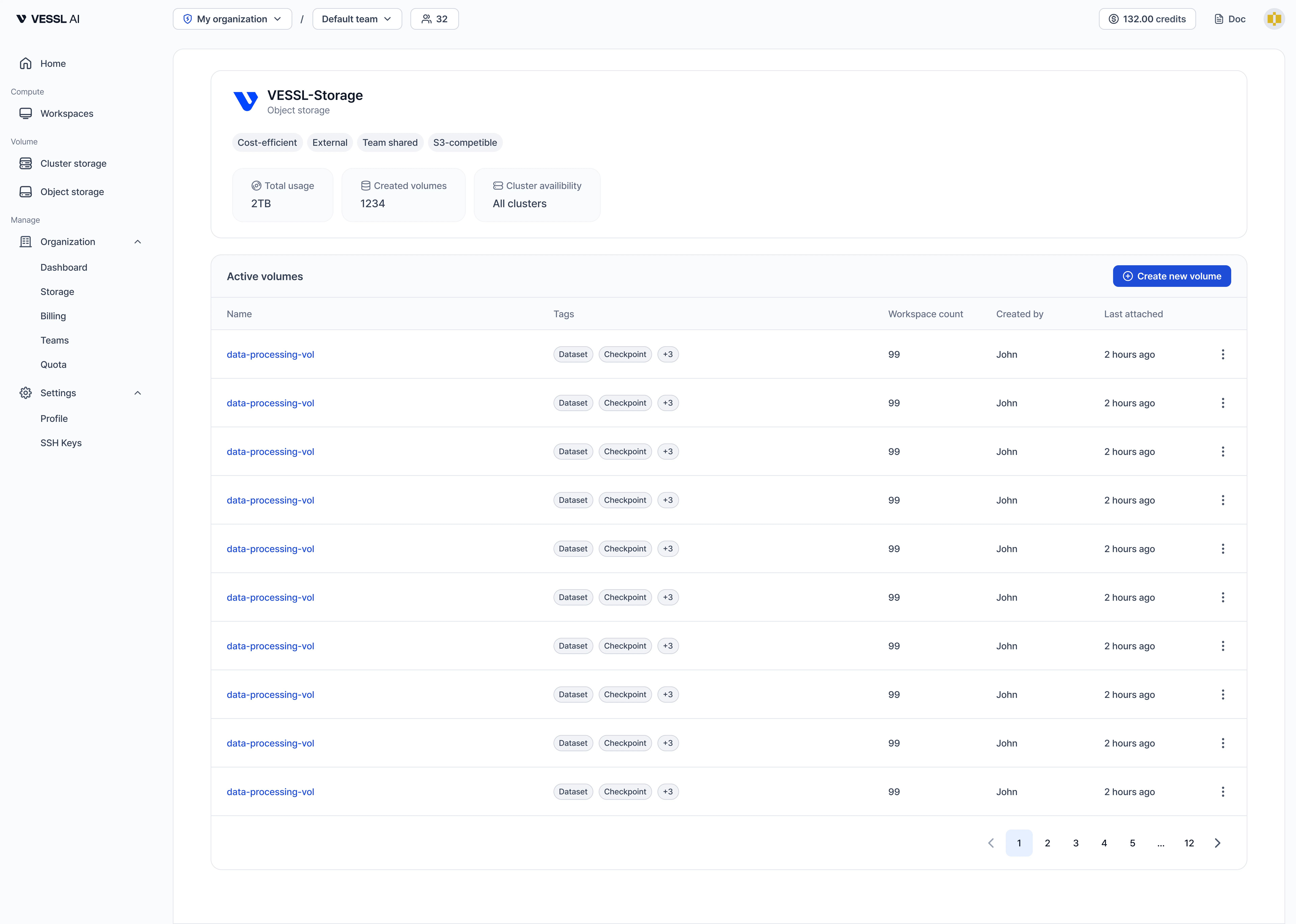 Volume list screenshot
