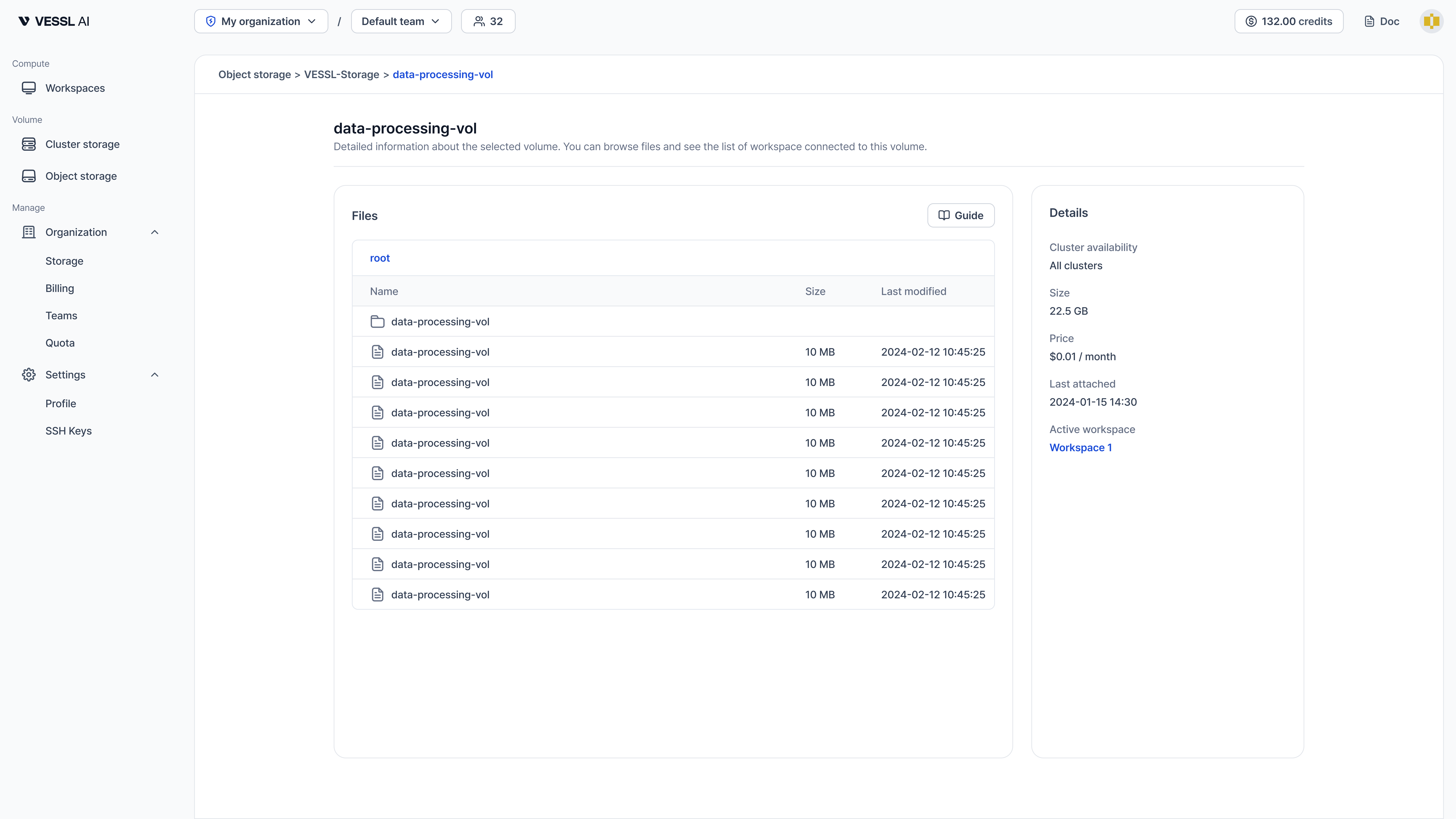 Volume detail page screenshot