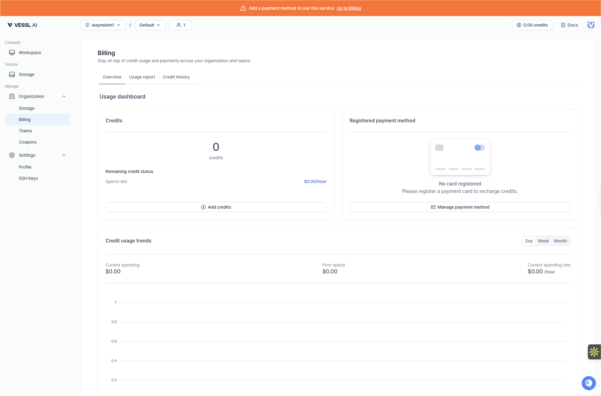 Billing page on VESSL.