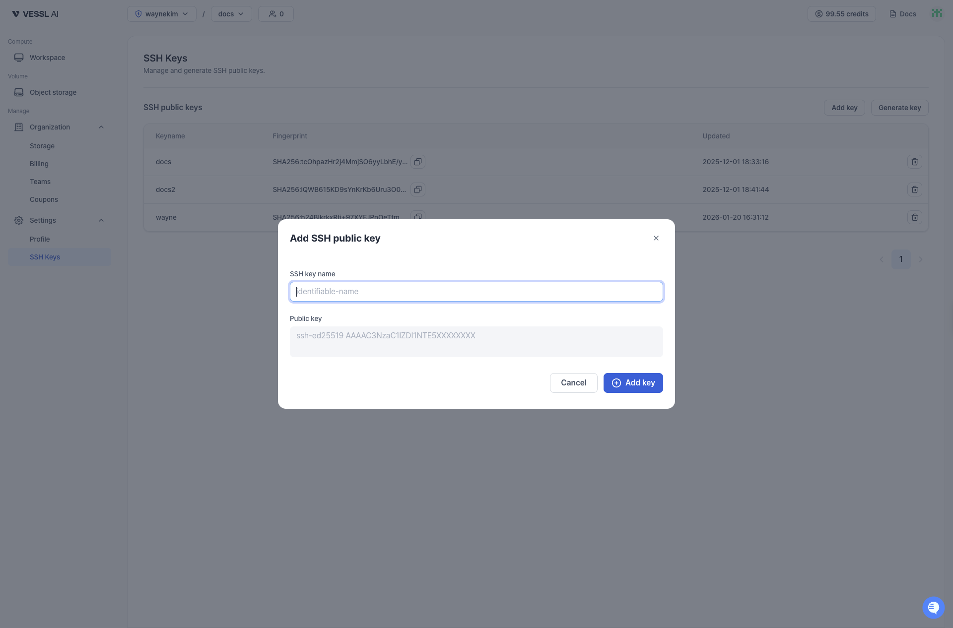 Add SSH public key dialog screenshot