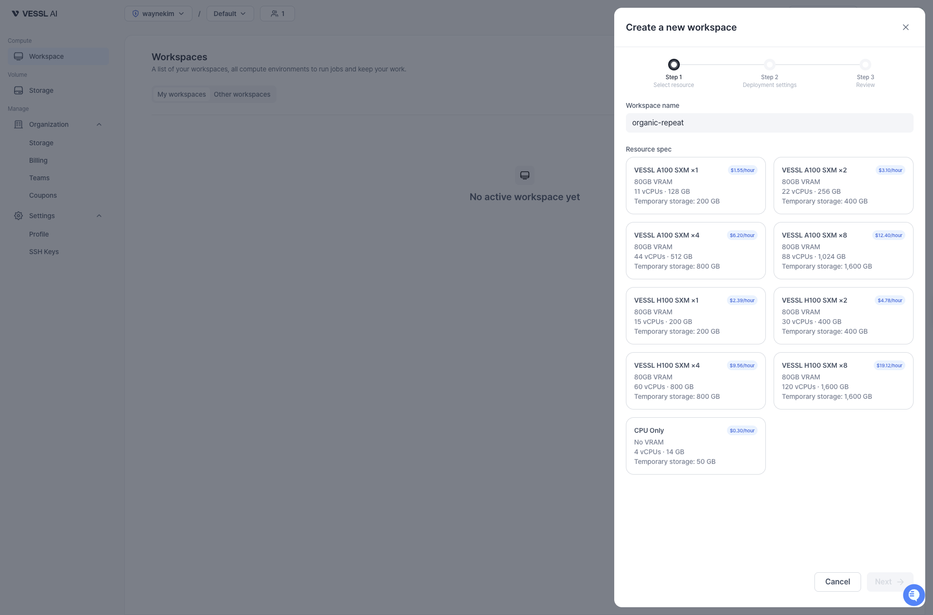 Create a workspace on VESSL.
