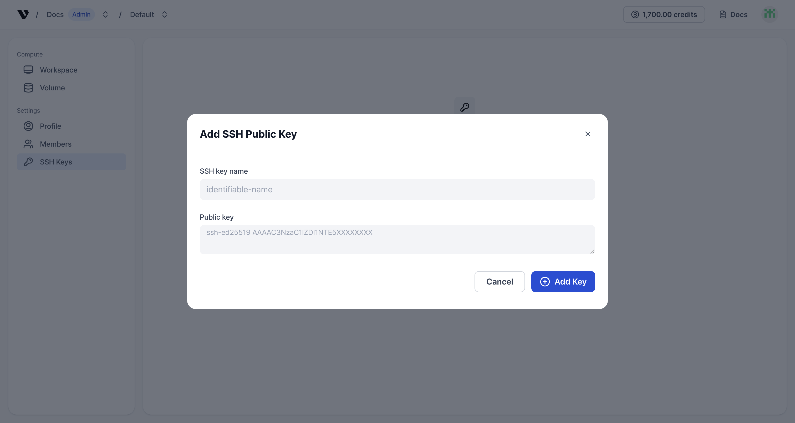Add SSH public key dialog screenshot