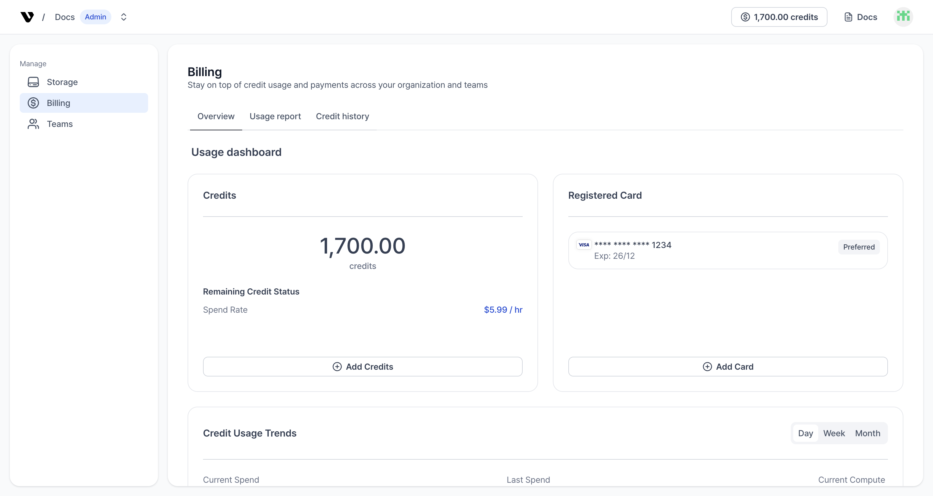 Billing overview screenshot