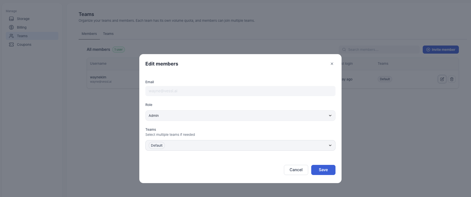 Admin editing member role