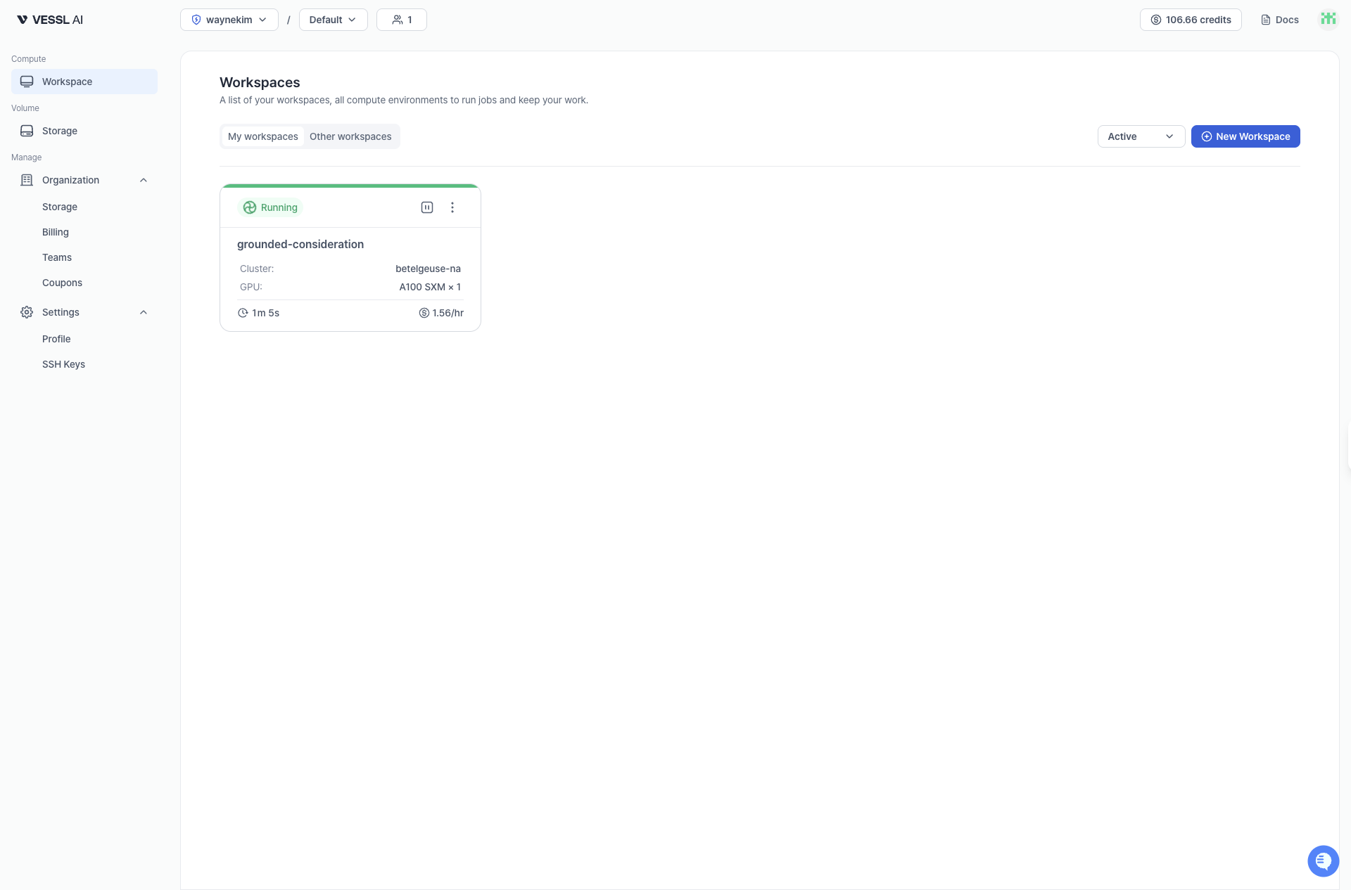 Workspace overview screenshot