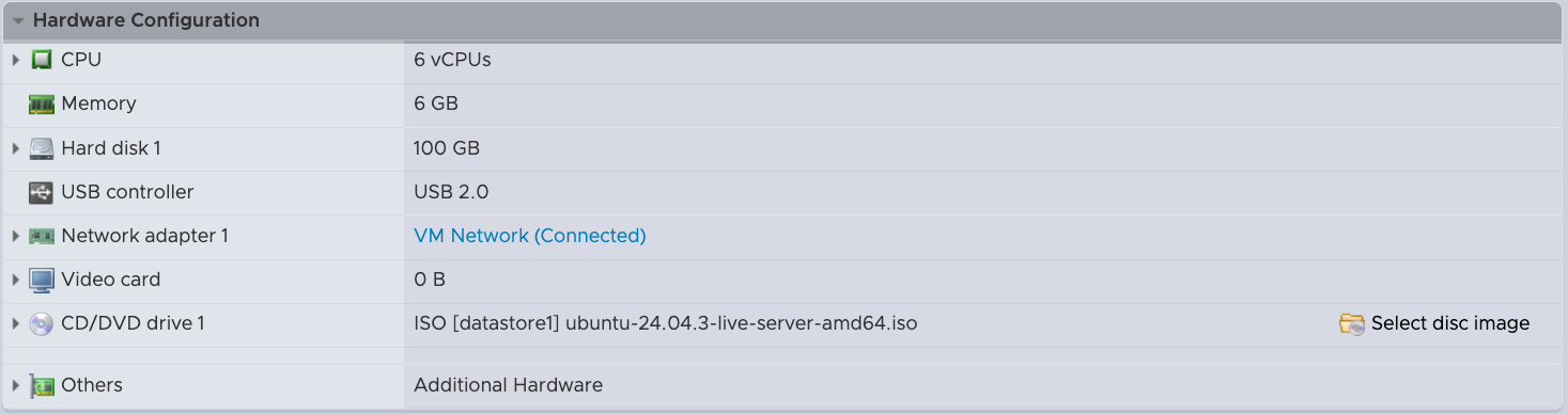 Example Mirror Server VM hardware configuration