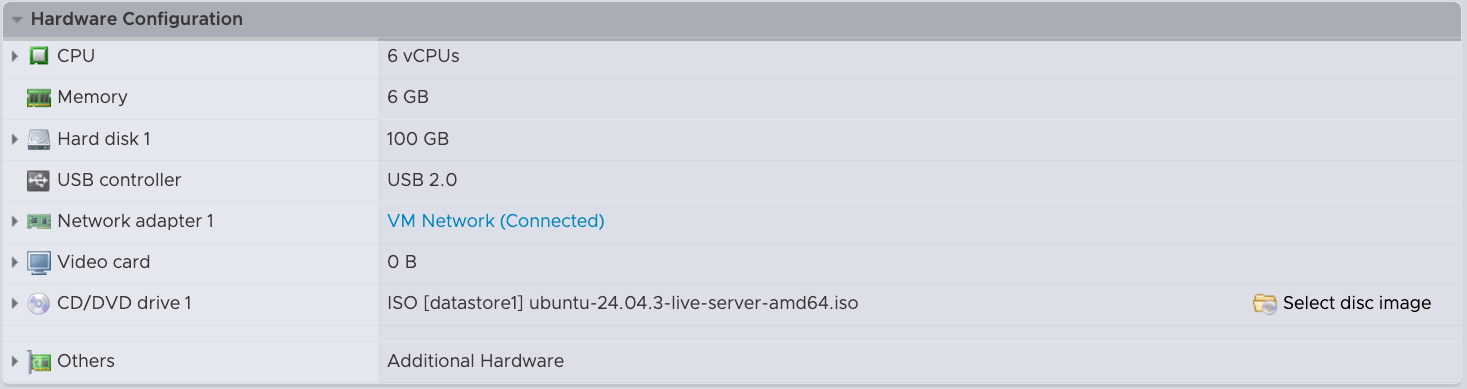 Example Mirror Server VM hardware configuration