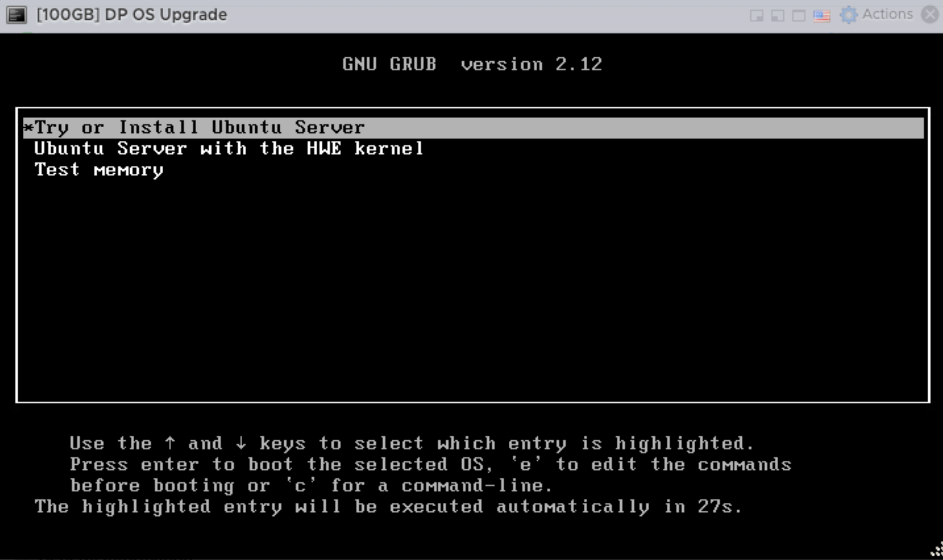 Ubuntu Server boot menu