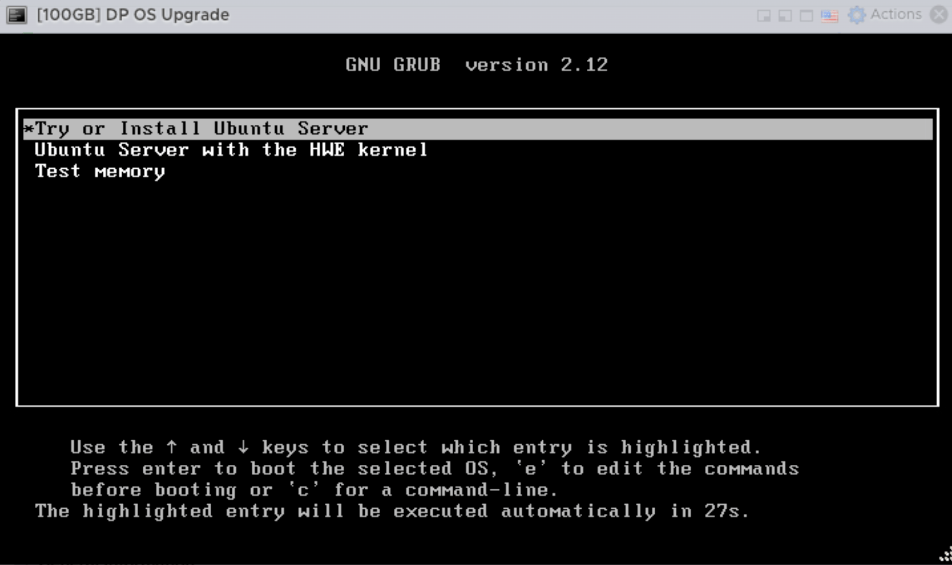 Ubuntu Server boot menu