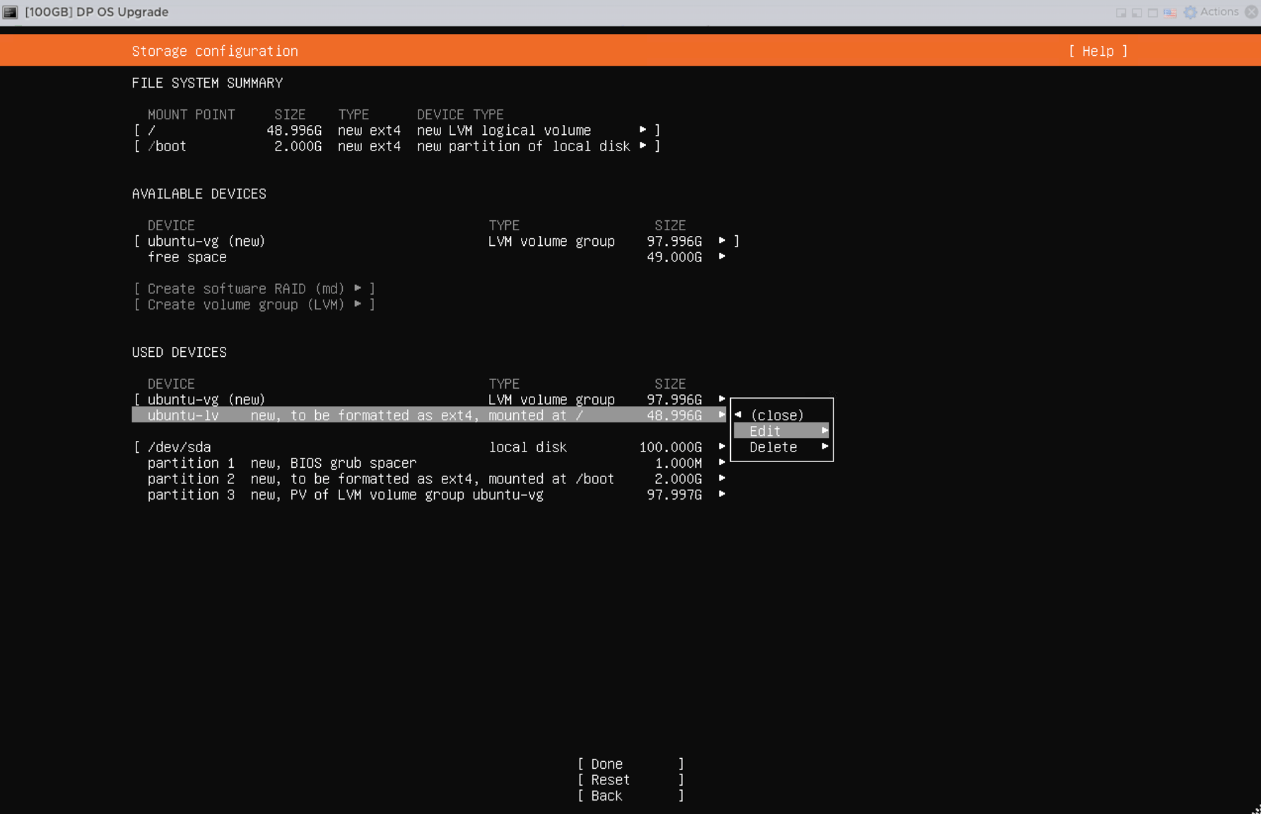 Initial root logical volume using only part of the disk