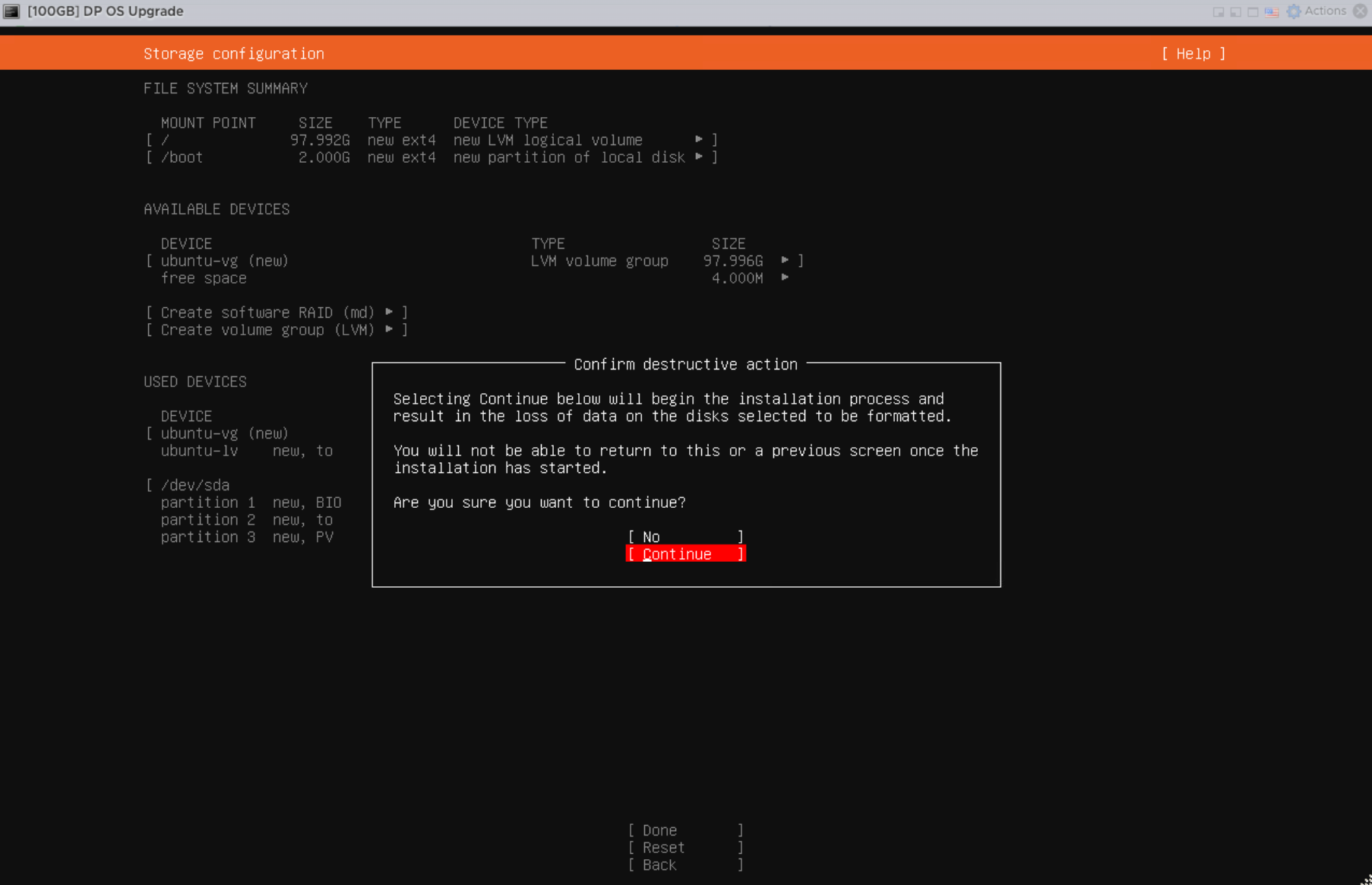 Confirm Ubuntu installation disk formatting