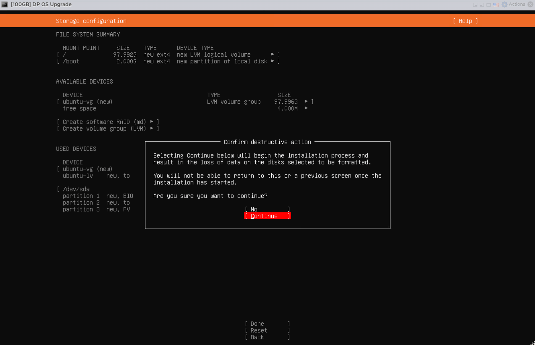 Confirm Ubuntu installation disk formatting