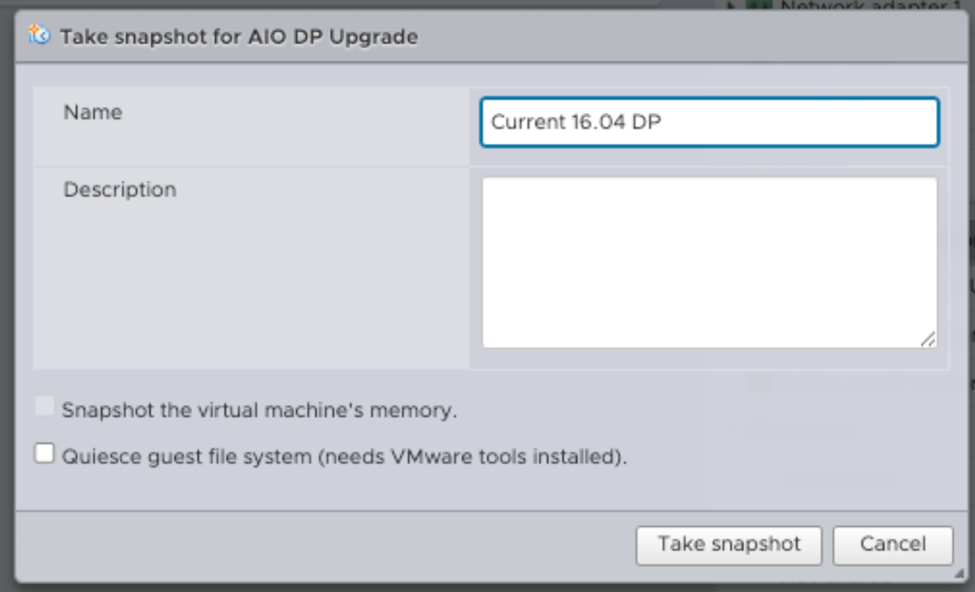 VMware pre-upgrade snapshot name