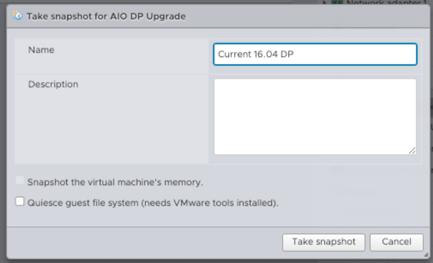 VMware pre-upgrade snapshot name