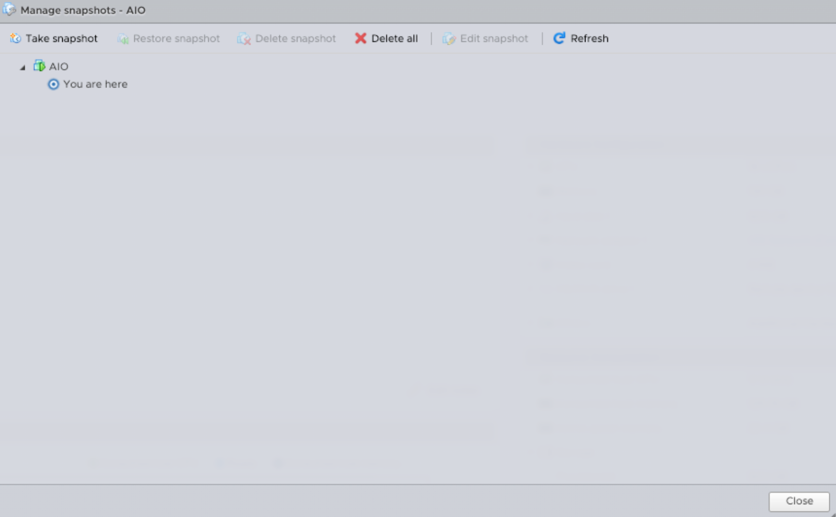 VMware snapshot manager after temporary snapshot cleanup