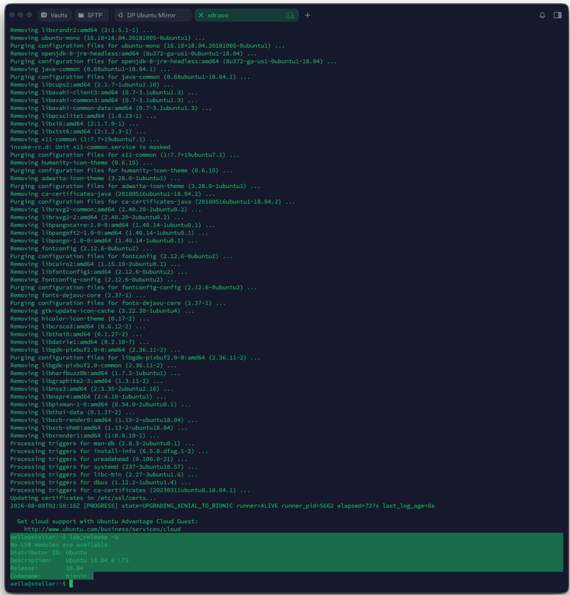 Ubuntu 18.04 after the first offline OS upgrade hop