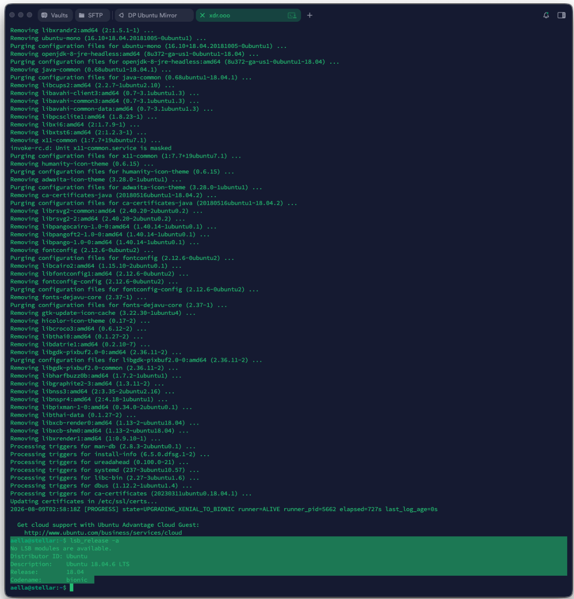 Ubuntu 18.04 after the first offline OS upgrade hop