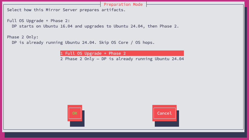 Mirror Manager preparation mode selection