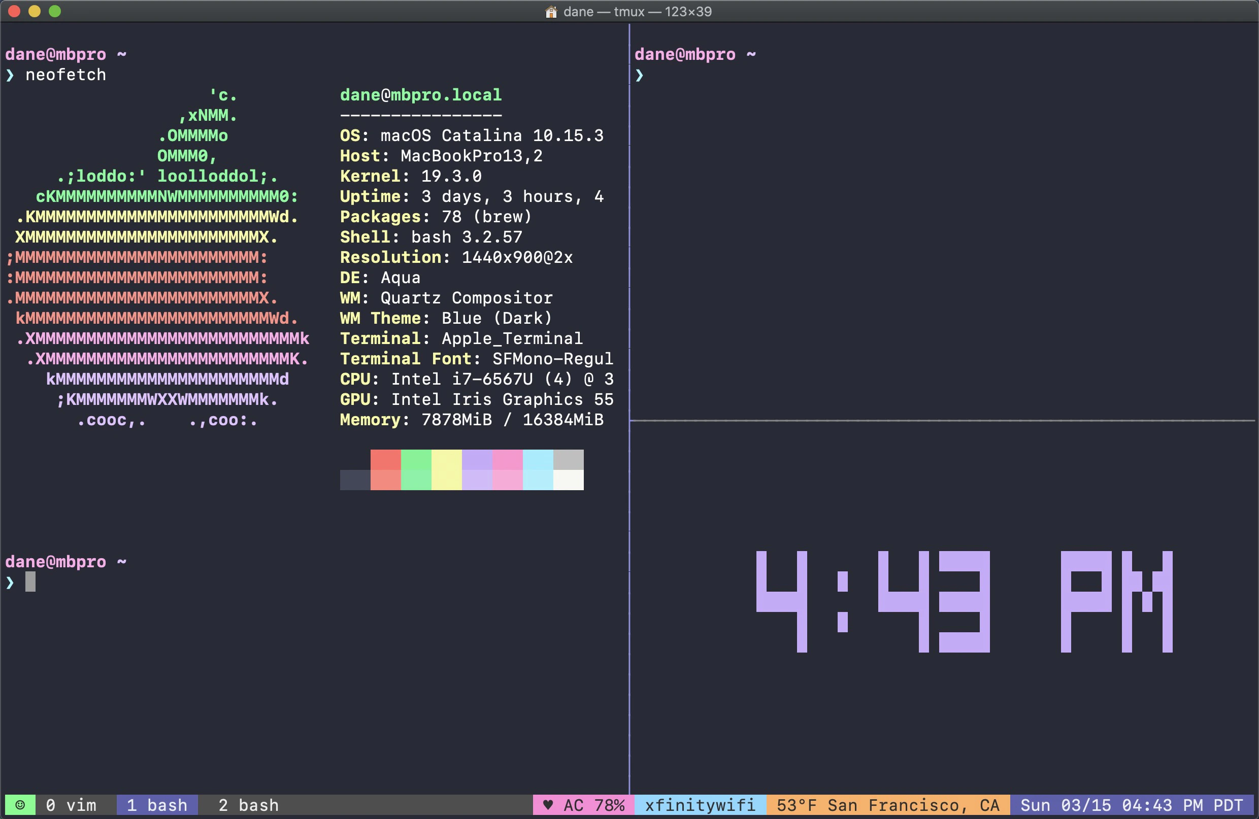 Dracula tmux theme screenshot