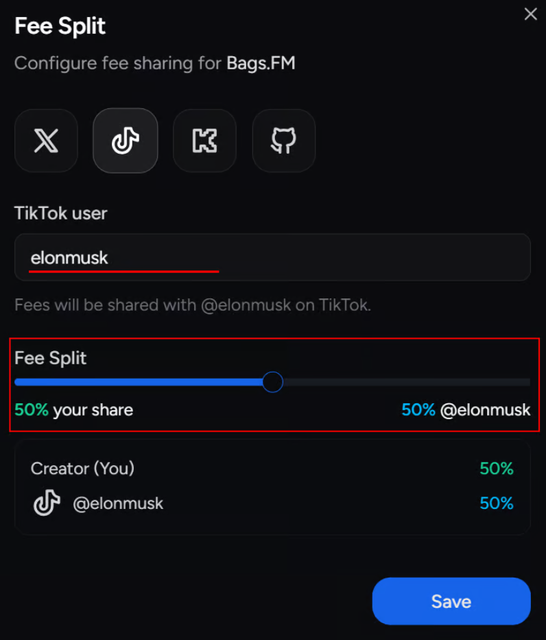 BagsApp Twitter Fee Split