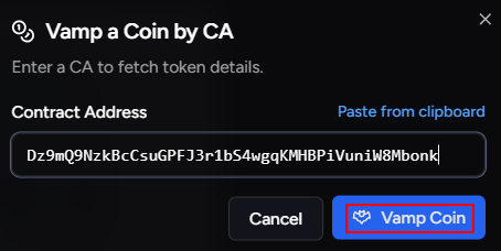 Import Any Contract Address to Vamp a Coin