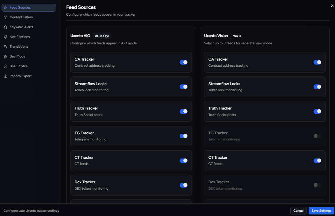 Uxento Vision allows for up to 3 trackers to be selected at once, to view more enable Uxento AIO