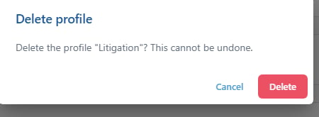 The Delete profile confirmation dialog in 26.6, asking whether to delete the selected profile
