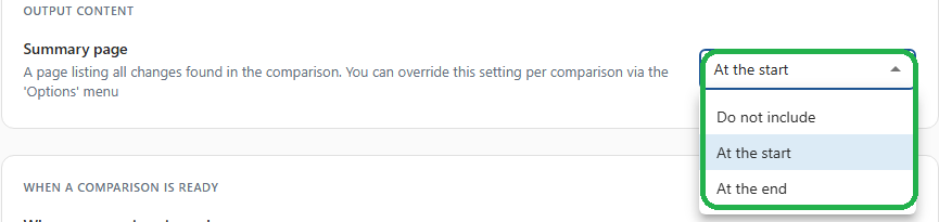 The Summary page dropdown expanded on the Opening & Saving Files screen in Draftable Legal 26.6