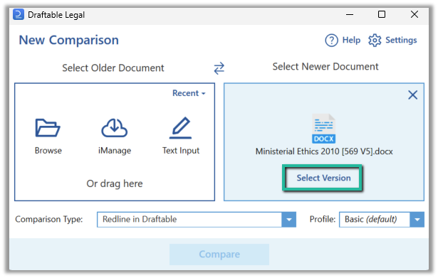 iManage Document version control with Draftable Legal - Draftable